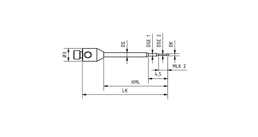 Stepped Micro M2 CMM Stylus, 0.2mm Ruby Ball, 20mm Tungsten Carbide ...